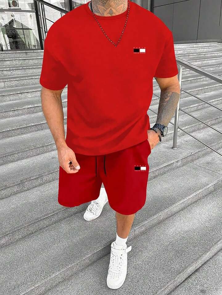 Men's Premium Pure Cotton Stretch Co-ord Set | Half Sleeves T-shirt & Shorts Tracksuit by Tommy (Set of 2)