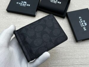 COACH Men’s Signature Money Clip Card Case Wallet – Icon Monogram Leather Slim Style