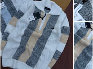 Men's Textured Knit Half-Zip Sweater | Color Block Striped Pullover