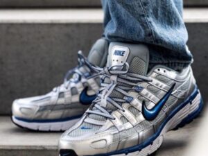 Men's Y2K-Style Retro Runner Sneakers | Metallic Silver & Blue