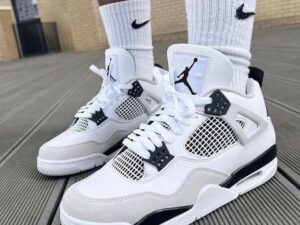 Men's Retro High-Top 'Block' Sneakers with Mesh Detail - White/Black/Grey