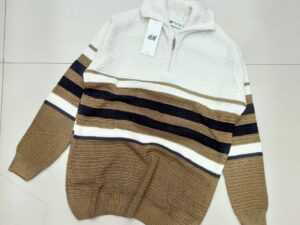 Men's Color-Block Half-Zip Pullover | Textured Knit Striped Sweater