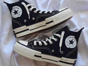 Deconstructed High-Top Canvas Sneakers - Abstract "Glitch" Style (Black)