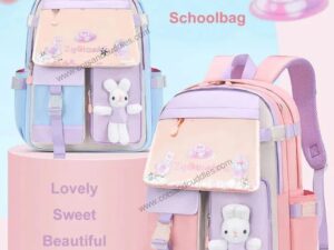 kids school backpack with bunny soft toy design