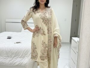 designer embroidered kurta plazzo dupatta set