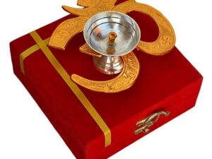Om Shaped Diya with velvet box for pooja