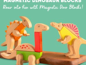 wooden dinosaur building blocks set